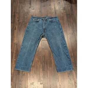 Levis 550 Jeans Mens 38x26 Blue Relaxed Fit Orange Tab Hemmed Denim Distressed